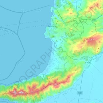 Kuşadası topographic map, elevation, terrain