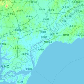吴川市 topographic map, elevation, terrain
