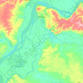 городской округ Салехард topographic map, elevation, terrain