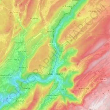 Saint-Claude topographic map, elevation, terrain