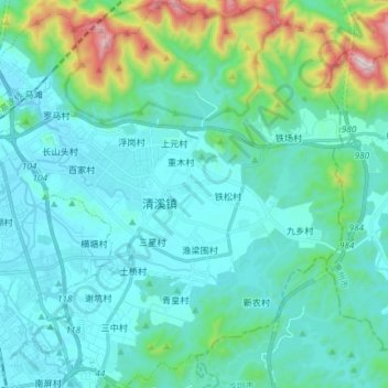 清溪镇 topographic map, elevation, terrain