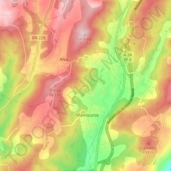 Mamouros topographic map, elevation, terrain