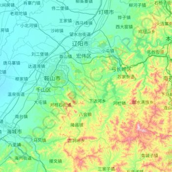 辽阳县 topographic map, elevation, terrain