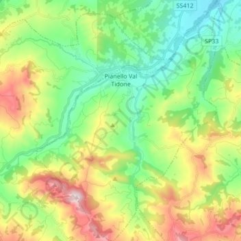 Pianello Val Tidone topographic map, elevation, terrain