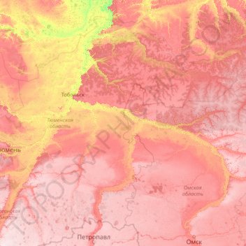 Тюменская область topographic map, elevation, terrain