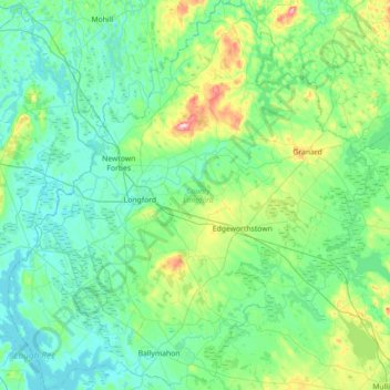 County Longford topographic map, elevation, terrain