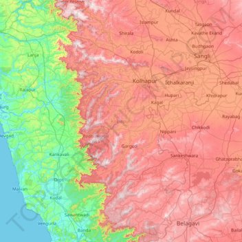 Kolhapur district topographic map, elevation, terrain