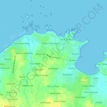 Brignogan-Plages topographic map, elevation, terrain
