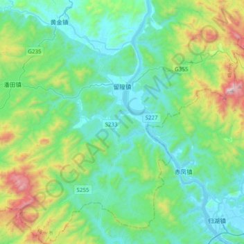 留隍镇 topographic map, elevation, terrain