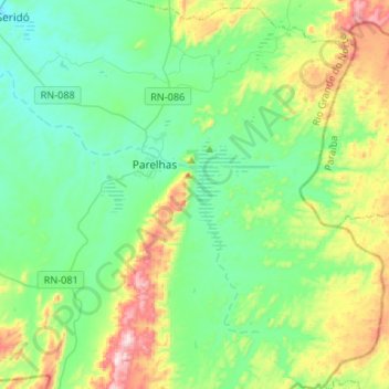 Parelhas topographic map, elevation, terrain