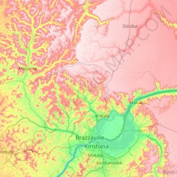 Brazzaville topographic map, elevation, terrain