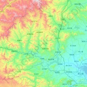 平山县 topographic map, elevation, terrain