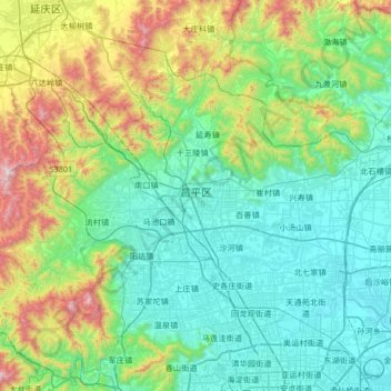 昌平区 topographic map, elevation, terrain