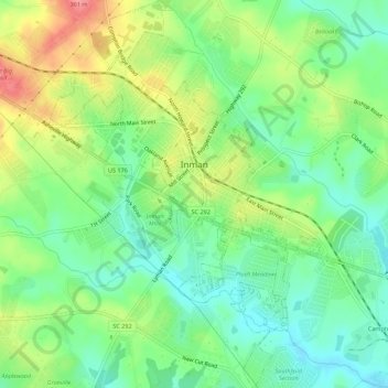 Inman topographic map, elevation, terrain