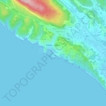 Ulcinj - Ulqin topographic map, elevation, terrain