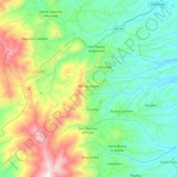 Mongrassano topographic map, elevation, terrain
