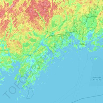 Espoo topographic map, elevation, terrain