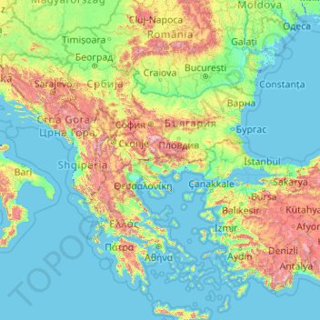 Balkans topographic map, elevation, terrain