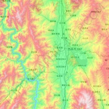 Xichang City topographic map, elevation, terrain