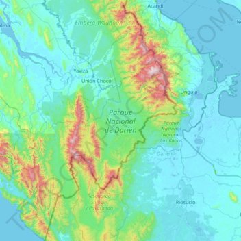 Darién National Park topographic map, elevation, terrain