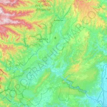 L'Ardèche topographic map, elevation, terrain