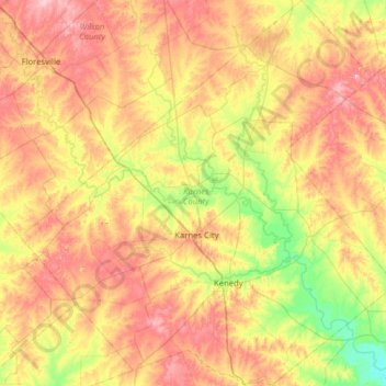 Karnes County topographic map, elevation, terrain