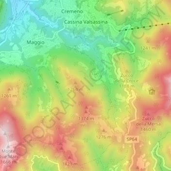 Cassina Valsassina topographic map, elevation, terrain