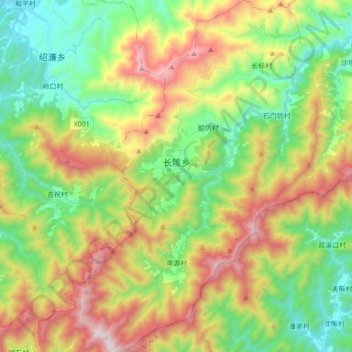 长陔乡 topographic map, elevation, terrain