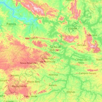 Represa de Furnas topographic map, elevation, terrain