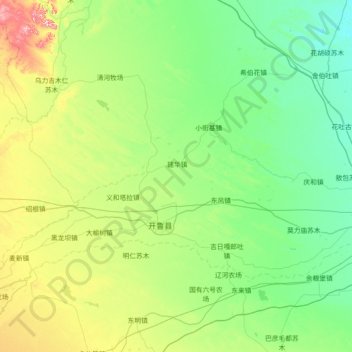 开鲁县 topographic map, elevation, terrain