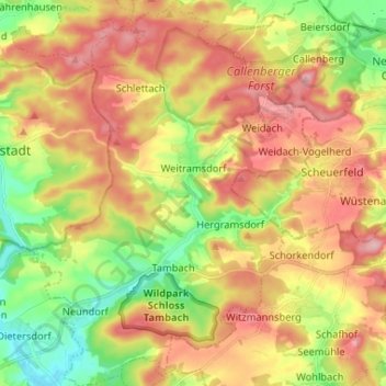 Weitramsdorf topographic map, elevation, terrain
