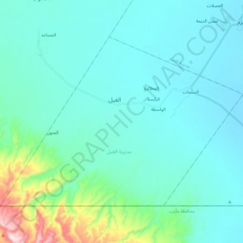 Al Ghayl district topographic map, elevation, terrain