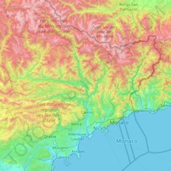 Maritime Alps topographic map, elevation, terrain