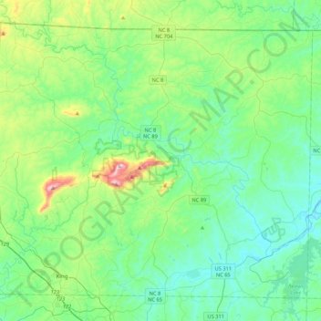 Stokes County topographic map, elevation, terrain
