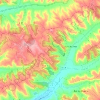 Lascabanes topographic map, elevation, terrain