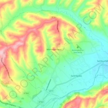 Montecassiano topographic map, elevation, terrain