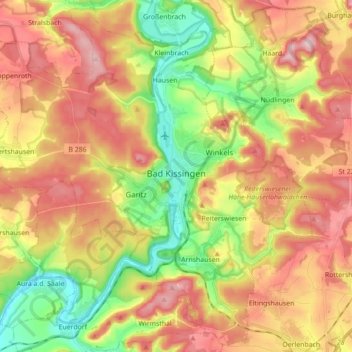 Bad Kissingen topographic map, elevation, terrain