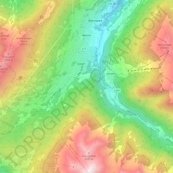 Wenns topographic map, elevation, terrain