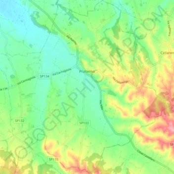 Pralormo topographic map, elevation, terrain