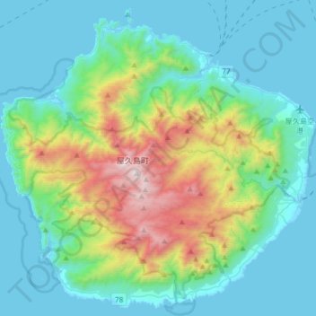 Yakushima topographic map, elevation, terrain