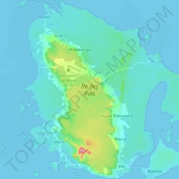 Isle of Pines topographic map, elevation, terrain