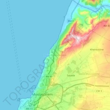 daïra Mostaganem topographic map, elevation, terrain