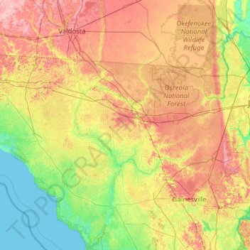 Suwannee River topographic map, elevation, terrain