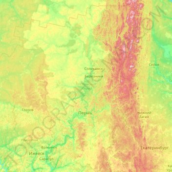 Perm topographic map, elevation, terrain