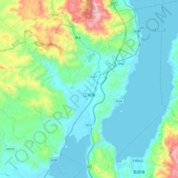 江城镇 topographic map, elevation, terrain