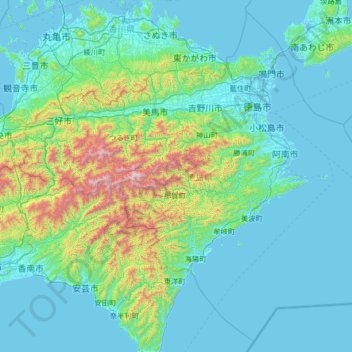 Tokushima Prefecture topographic map, elevation, terrain