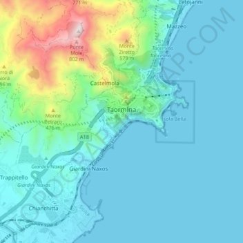 Taormina topographic map, elevation, terrain