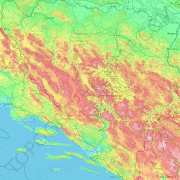 Federation of Bosnia and Herzegovina topographic map, elevation, terrain