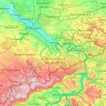 Sächsische Schweiz-Osterzgebirge topographic map, elevation, terrain