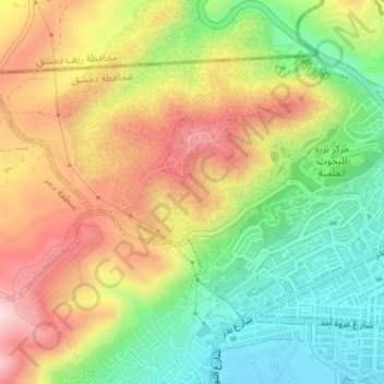 Al Manara Neighborhood topographic map, elevation, terrain